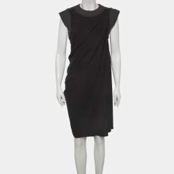 Pre Owned Bottega Veneta Black Jersey Wool Trim Mini Dress S