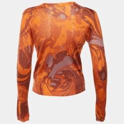 Pre Owned كاردجان بوتيغا فينيتا كشيرمي وحرير برتقالي مطبوع مقاس صغير - سمول