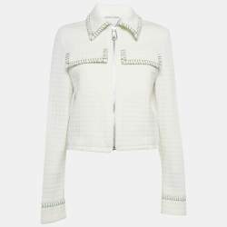 مملوكة مسبقًا Bottega Veneta White Checks Pattern Jersey Zip-Up Jacket S