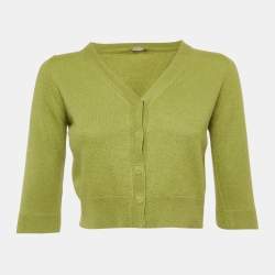 Pre Owned Bottega Veneta Light Green Cashmere Cropped Cardigan S