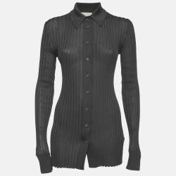 Pre Owned Bottega Veneta Grey Silk Knit Buttoned Cardigan S