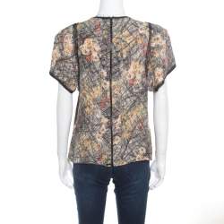 Bottega Veneta Cream and Black Scribble Floral Print Top L