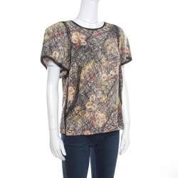 Bottega Veneta Cream and Black Scribble Floral Print Top L