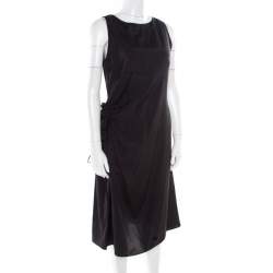 Bottega Veneta Black Asymmetric Ruffle Draped Sleeveless Shift Dress S