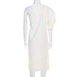 Pre Owned فستان بوتيغا فينيتا حرير كتان كريمي بكتف واحد S