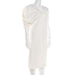 Pre Owned فستان بوتيغا فينيتا حرير كتان كريمي بكتف واحد S