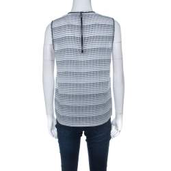 Bottega Veneta Black White and Blue Geometric Printed Silk Sleeveless Top S 