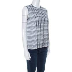 Bottega Veneta Black White and Blue Geometric Printed Silk Sleeveless Top S 