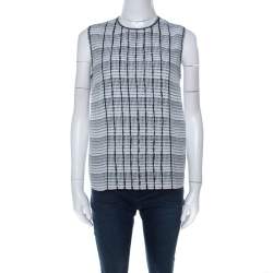 Bottega Veneta Black White and Blue Geometric Printed Silk Sleeveless Top S 