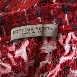 Bottega Veneta Red Microsquare Printed Cotton and Lace Yoke Sleeveless Top S 