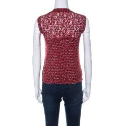 Bottega Veneta Red Microsquare Printed Cotton and Lace Yoke Sleeveless Top S 