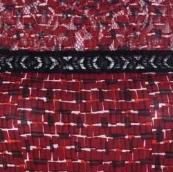 Bottega Veneta Red Microsquare Printed Cotton and Lace Yoke Sleeveless Top S 