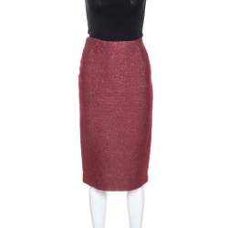 Pre Owned Bottega Veneta Burgundy Cashmere Pencil Skirt S