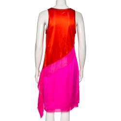 Bottega Veneta Pink & Orange Silk Asymmetrical Mesh Inset Short Dress M