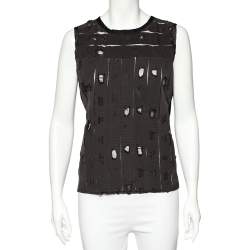 Bottega Veneta Brown Distressed Effect Mesh Inset & Silk Paneled Top M