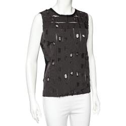 Bottega Veneta Brown Distressed Effect Mesh Inset & Silk Paneled Top M