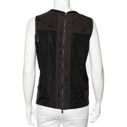 Bottega Veneta Brown Distressed Effect Mesh Inset & Silk Paneled Top M