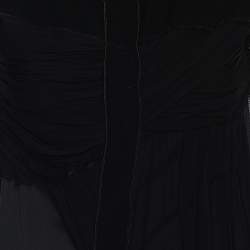 Bottega Veneta Black Silk Draped Detail Button Front Maxi Dress M