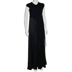 Bottega Veneta Black Silk Draped Detail Button Front Maxi Dress M