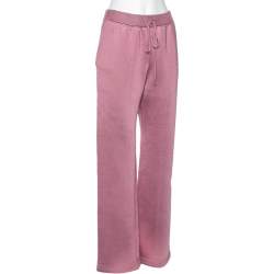 Pre Owned Bottega Veneta Pink Wool Knit Wide Leg Track Pants M