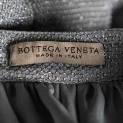 Pre Owned Bottega Veneta Blue Metallic Silk Embellished Belted Dress M