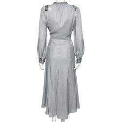 Pre Owned Bottega Veneta Blue Metallic Silk Embellished Belted Dress M