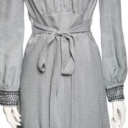 Pre Owned Bottega Veneta Blue Metallic Silk Embellished Belted Dress M