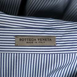 Bottega Veneta White and Blue Striped Cotton Lace and Studded Detailed Long Sleeve Shirt M