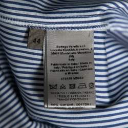 Bottega Veneta White and Blue Striped Cotton Lace and Studded Detailed Long Sleeve Shirt M