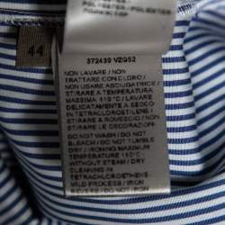 Bottega Veneta White and Blue Striped Cotton Lace and Studded Detailed Long Sleeve Shirt M