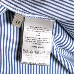 Bottega Veneta White and Blue Striped Cotton Lace and Studded Detailed Long Sleeve Shirt M