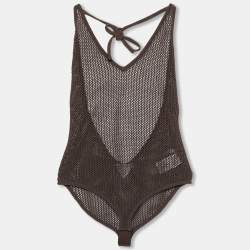 Bottega Veneta Brown Open Knit Halter Neck Bodysuit XL Bottega Veneta