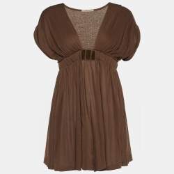 Bottega Veneta Brown Jersey Gathered Waist Top M