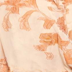 Pre Owned Bottega Veneta Orange Floral Embroidered Silk Wrap Detail Dress M