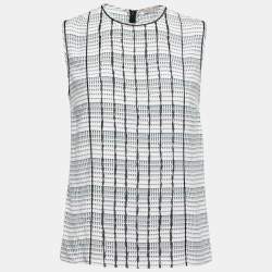 Bottega Veneta Black & White Geometric Printed Silk Sleeveless Top S