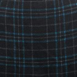 Pre Owned Bottega Veneta Black & Metallic Plaid Wool Pleated Midi Skirt L    