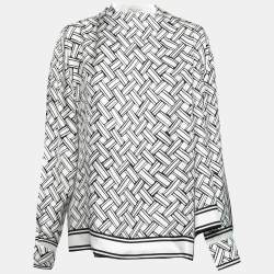 Pre Owned Bottega Veneta Monochrome Printed Silk Wrap Over Top M