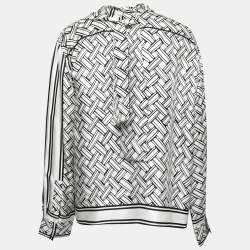 Pre Owned Bottega Veneta Monochrome Printed Silk Wrap Over Top M