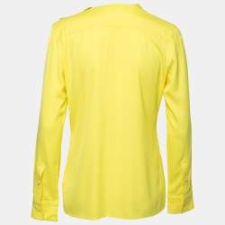 Bottega Veneta Yellow Stretch Crepe Ruffle Neck Top S