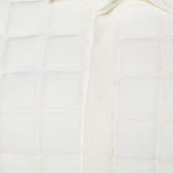 Bottega Veneta Ivory White Silk Grid Detail Dress Shirt M
