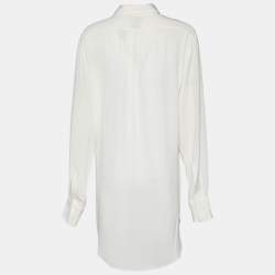 Bottega Veneta Ivory White Silk Grid Detail Dress Shirt M