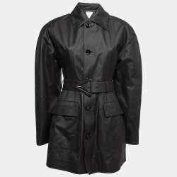 Bottega Veneta Black Coated Cotton Button Front Belted Coat XS