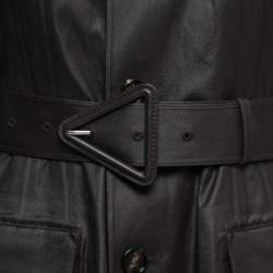 Bottega Veneta Black Coated Cotton Button Front Belted Coat XS