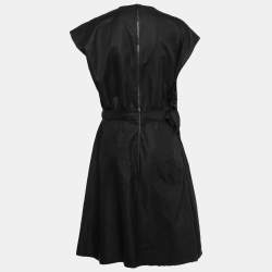 Bottega Veneta Black Cotton Ruched Detail Midi Dress M