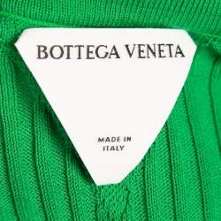 Pre Owned Bottega Veneta Green Ribbed Cotton Knit Collared Dress M