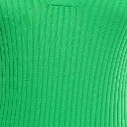 Pre Owned Bottega Veneta Green Ribbed Cotton Knit Collared Dress M