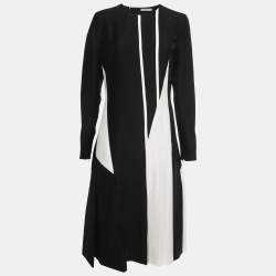 Bottega Veneta Monochrome Patterned Crepe Pleated Midi Dress M