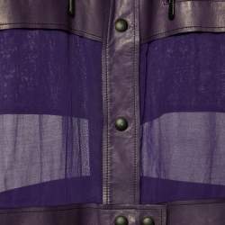 Pre Owned Bottega Veneta Purple Leather & Cotton Button Front Midi Dress L