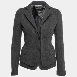 Bottega Veneta Grey Herringbone Pattern Wool Blazer S