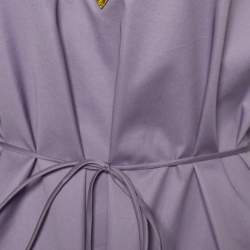 مملوكة مسبقًا Bottega Veneta Purple Cotton & Leather Neck Trim Belted Maxi Dress M